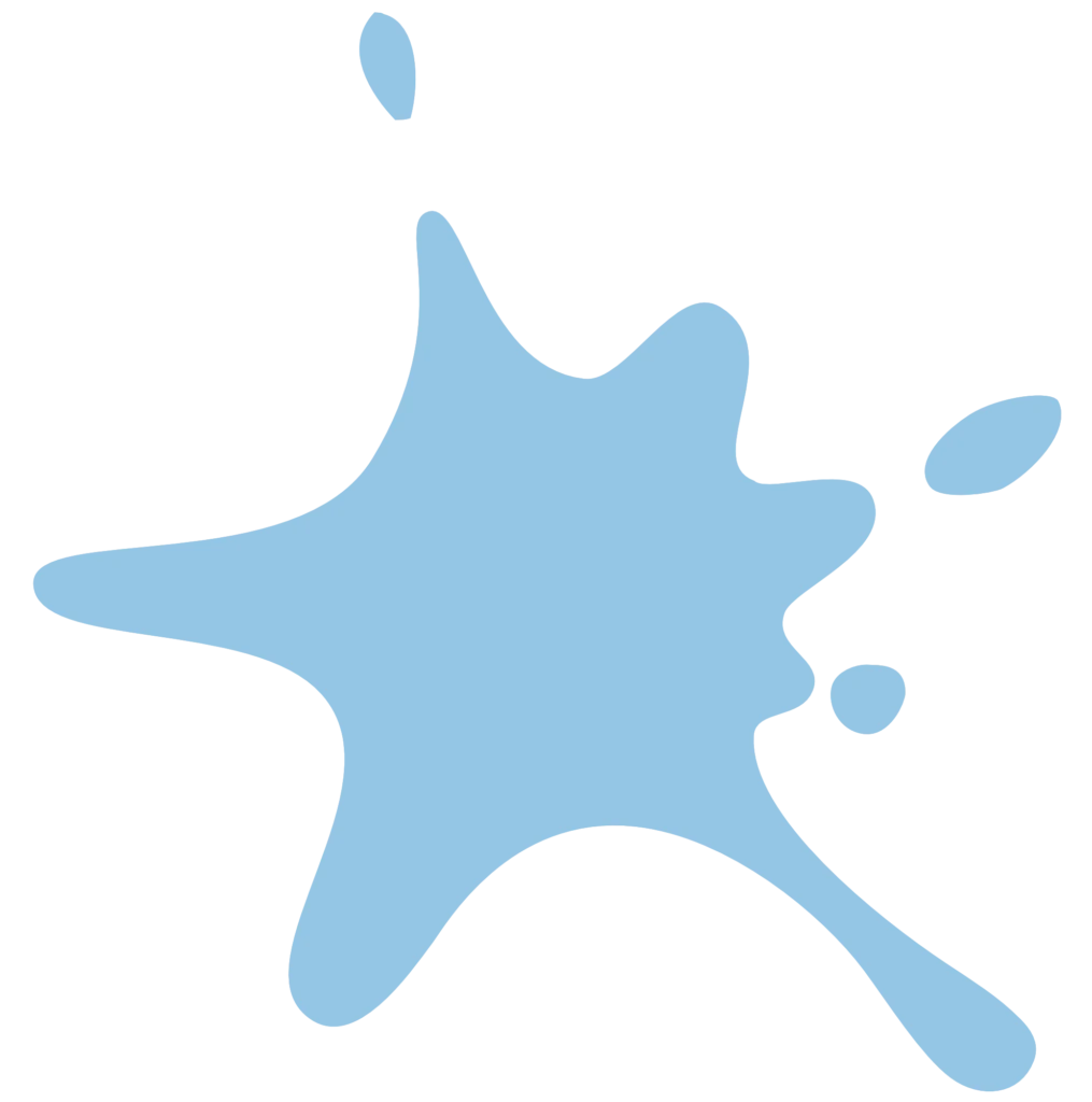 Macchia di vernice azzurra su sfondo bianco.