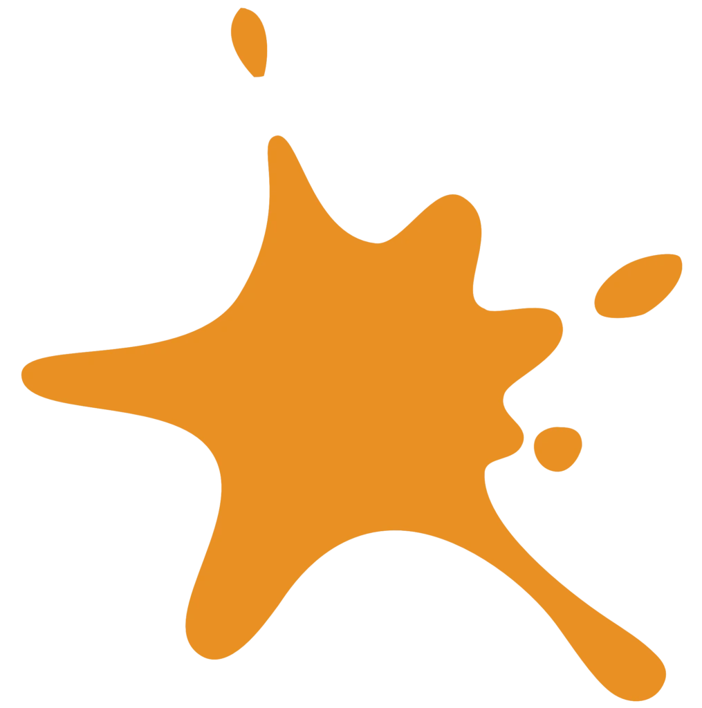 Macchia di vernice arancione su sfondo bianco.